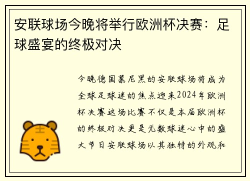 安联球场今晚将举行欧洲杯决赛：足球盛宴的终极对决